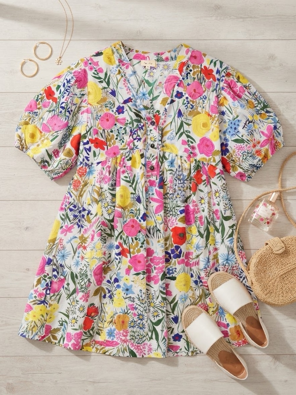 Wildflower Puff-Sleeve Dress in Multicolor